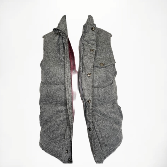 Old Navy Boys/Girls Quilted Gray Puffer Vest Flannel Look Sz L 5 Pockets… - Picture 1 of 11